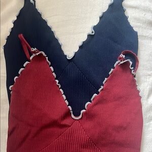 Free People Navy and Burgundy Tank Top